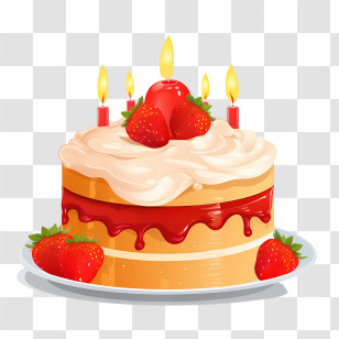 Birthday Cake - Strawberry-Topped Birthday Cake With Decoration Transparent PNG