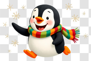 Winter Penguin - Joyful Penguin With Striped Scarf Transparent PNG