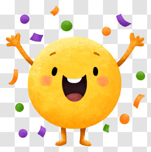 Colorful Confetti Celebration - Happy Smiling Celebration Character Transparent PNG
