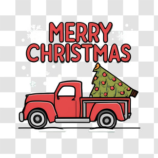 Merry Christmas - Christmas Truck With Tree In Flat Cartoon Style Transparent PNG