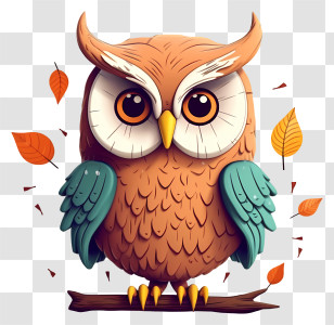 Owl - Cute Owl Illustration With Autumn Leaves Transparent PNG