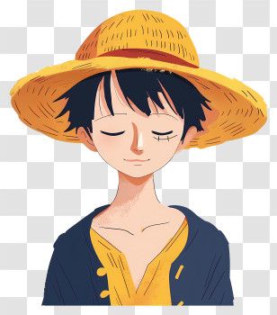 One Piece Luffy - Character With Straw Hat In Cartoon Style Transparent PNG
