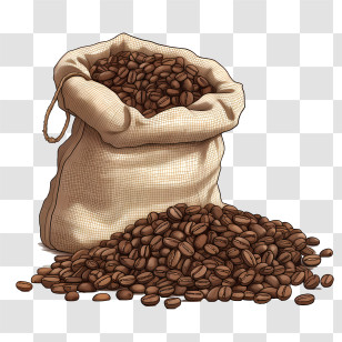 Coffee Beans Bag - Burlap Sack Filled With Coffee Beans Transparent PNG