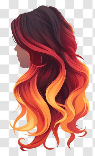 Long Hair Wig - Ombre Red And Orange Hairstyle Illustration Transparent PNG