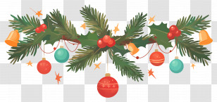 Christmas Balls On A Branch - Festive Christmas Garland With Ornaments Transparent PNG