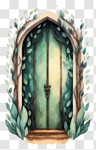 Green Door - Green Door With Leafy Design Illustration Transparent PNG