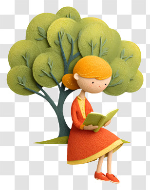 Girl Reading Book Under Tree - Girl Reading Under Tree Transparent PNG
