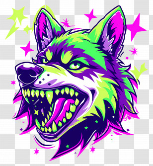 Wolf Head - Bright Retro Neon Wolf Illustration Transparent PNG