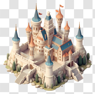 Princess Castle - Blue-Roofed Medieval Castle Illustration Transparent PNG
