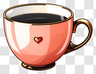 Coffee Cup - Pink Coffee Cup With Heart Design Transparent PNG