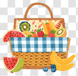Picnic Basket - Wicker Basket With Assorted Fruits Transparent PNG