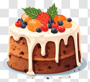 Chocolate Cake - Fruit-Topped Cake With Decorative Frosting Drips Transparent PNG