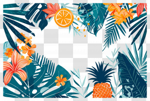 Summer Background - Tropical Leaves And Fruits Summer Design Transparent PNG
