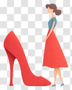 Girl Choosing High Heel - Giant Red High Heel Shoe Transparent PNG