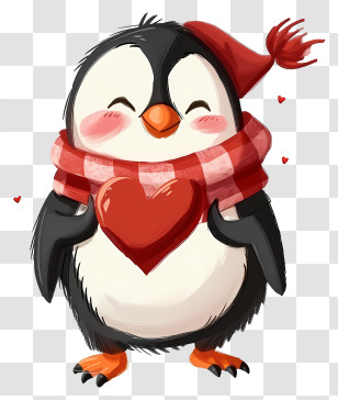 Valentine Penguin - Heart-Holding Penguin In Winter Accessories Transparent PNG