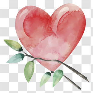Cartoon - Watercolor Heart With Leaves Illustration Transparent PNG