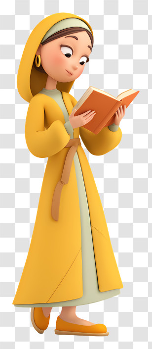 Muslim Woman Reading Quran - Reading Girl In Yellow Coat Transparent PNG