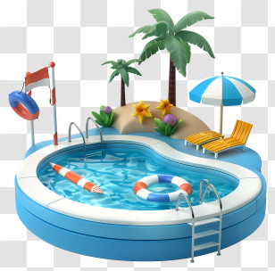 Pool Opening Day - Swimming Pool With Palm Trees And Umbrella Transparent PNG