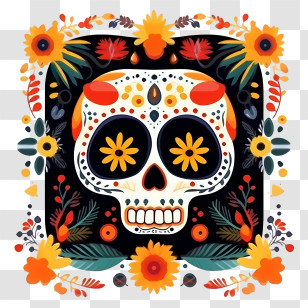 Dia De Los Muertos - Decorative Sugar Skull With Floral Pattern For Day Of The Dead Transparent PNG