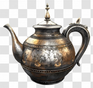 Old Teapot - Antique Metallic Teapot With Vintage Design Transparent PNG