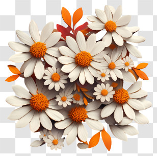 3d Daisy Art - Beautiful White Daisies With Orange Centers Transparent PNG