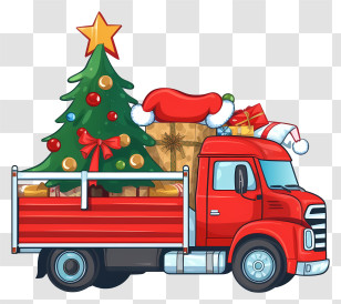 Red Truck - Decorated Truck With Christmas Tree And Presents Transparent PNG