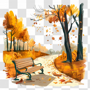 Autumn Park Background - Illustration Of An Autumn Park With Bench And Trees Transparent PNG