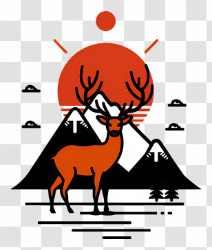 Deer - Deer In A Mountain Scenery With Rising Sun Transparent PNG