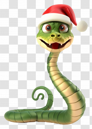 3d Snake - Festive Cartoon Snake With Santa Hat Transparent PNG