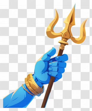 Trishul - Mythical Blue Hand With Golden Trident Transparent PNG