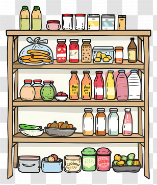 Supermarket Shelf - Organized Pantry Shelves With Food Supplies Transparent PNG