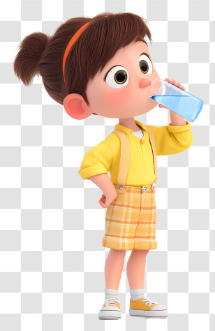 Girl Drinking Fresh Water - Cartoon Girl Drinking Water Transparent PNG