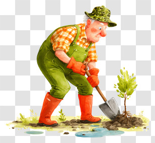 Elderly Man Gardening Outdoors - Elderly Gardener Planting Tree Transparent PNG