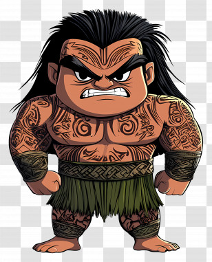Haka - Tattooed Cartoon Warrior Transparent PNG