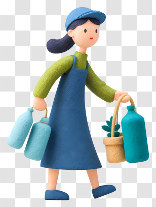 Girl Collecting Plastic Bottle - Eco-Friendly Girl Carrying Bottles Transparent PNG