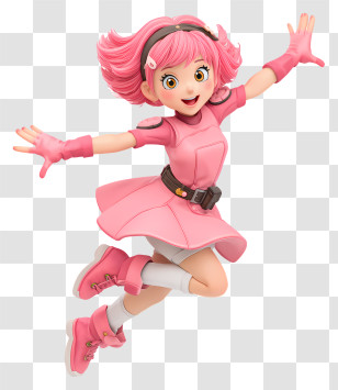 Waving Pink Anime - Cartoon Girl In Pink Dress Jumping Transparent PNG
