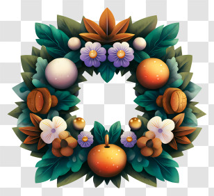 Christmas Wreath Rectangle - Colorful Fruit And Flower Wreath Transparent PNG