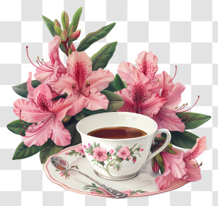 Spring Coffee Time - Beautiful Tea Cup With Flowers Transparent PNG