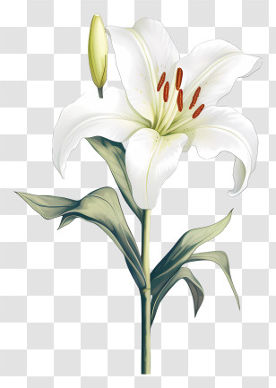 White Lily - White Lily Flower Botanical Illustration Transparent PNG