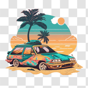 Colors Of The 90s Car
 - Retro Car Illustration With Tropical Sunset Transparent PNG
