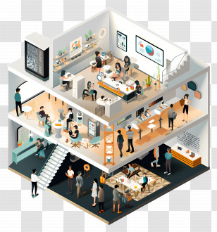 Crowded Room - Modern Office Building With Employees Transparent PNG