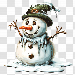 Melting Snowman - Cartoon Of A Melting Snowman In Winter Transparent PNG