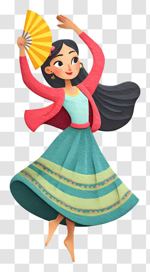 Myanmar Dancer - Girl Dancing With Yellow Fan Transparent PNG