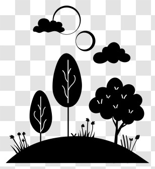 Simple Design - Black Silhouette Of Trees And Clouds Transparent PNG