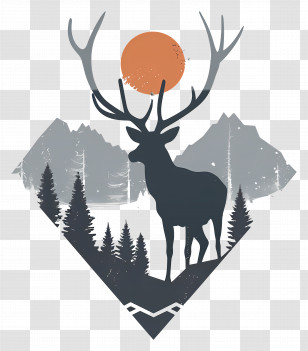 Deer Silhouette - Deer Silhouette With Mountain And Forest Scene Transparent PNG