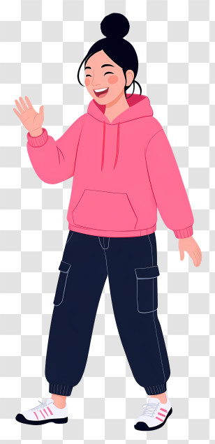 Woman Full Body - Girl In Pink Hoodie Waving Transparent PNG