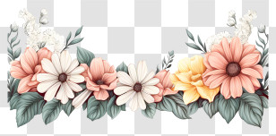 Sketch Style Flower Border - Floral Arrangement With Pastel Daisies Transparent PNG