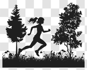 Girl Silhouette - Silhouette Of A Woman Running In Nature Transparent PNG