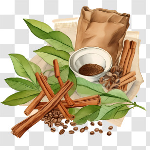 Coffee Beans Bag - Cinnamon Sticks And Coffee Beans Illustration Transparent PNG