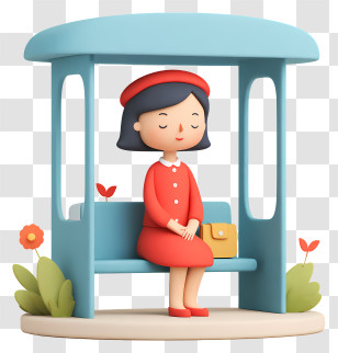 Girl Waiting For Bus - Girl In Red Dress Waiting At Bus Stop Transparent PNG